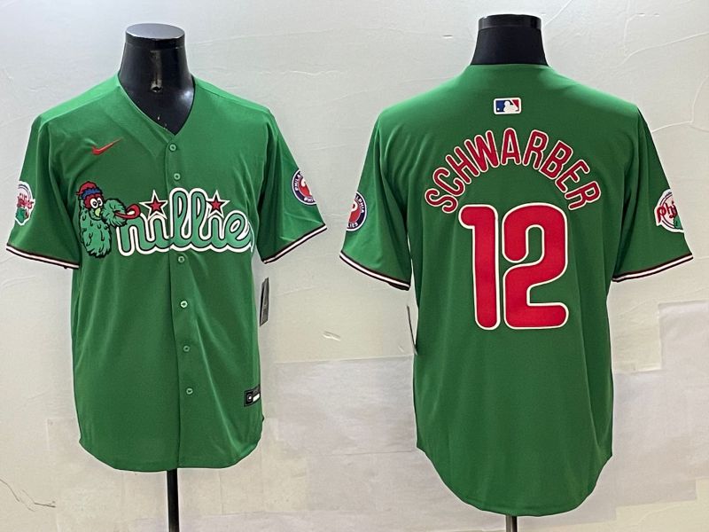 Men Philadelphia Phillies #12 Schwarber Green Three generations Joint Name Game 2025 Nike MLB Jersey style 1->philadelphia phillies->MLB Jersey